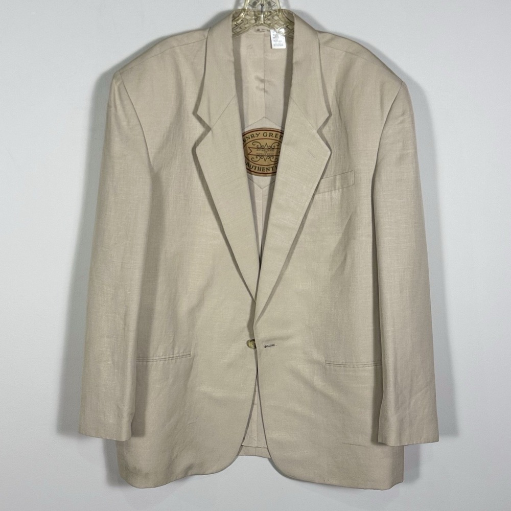 Henry Grethel Context Linen Jacket Mens Large Beige Blazer Sport Coat Vintage‎ - Picture 2 of 15